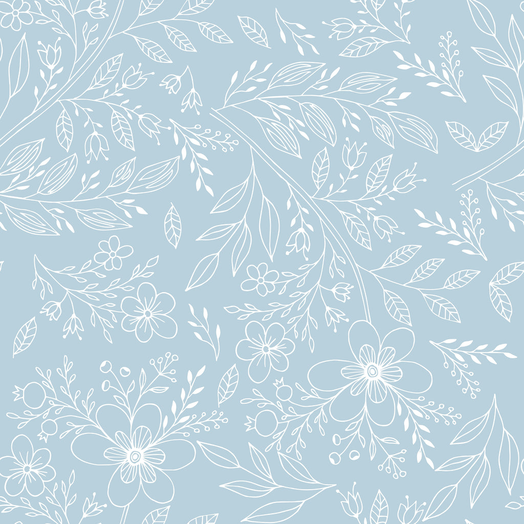 Blue Floral Line Art Wallpaper