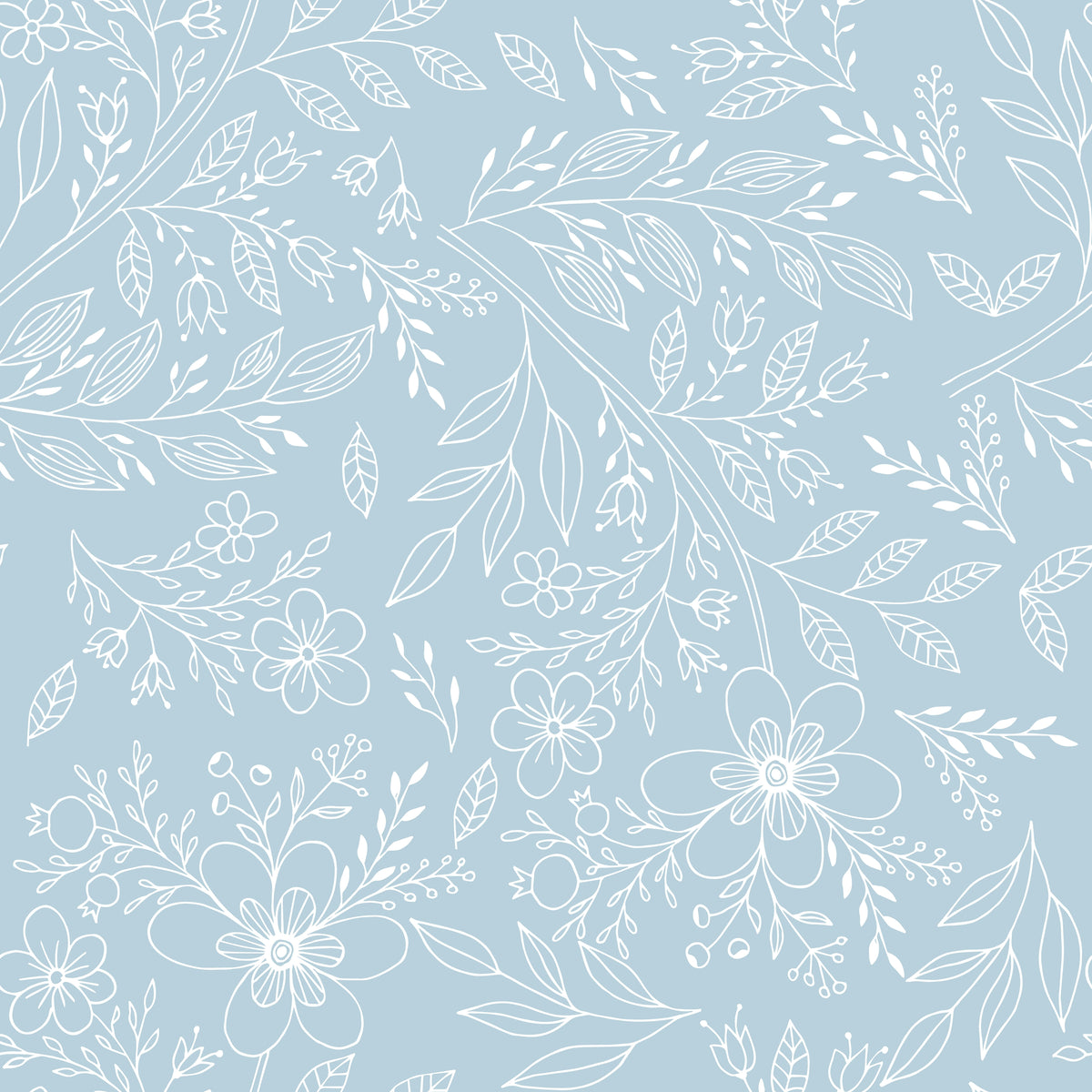 Blue Floral Line Art Wallpaper