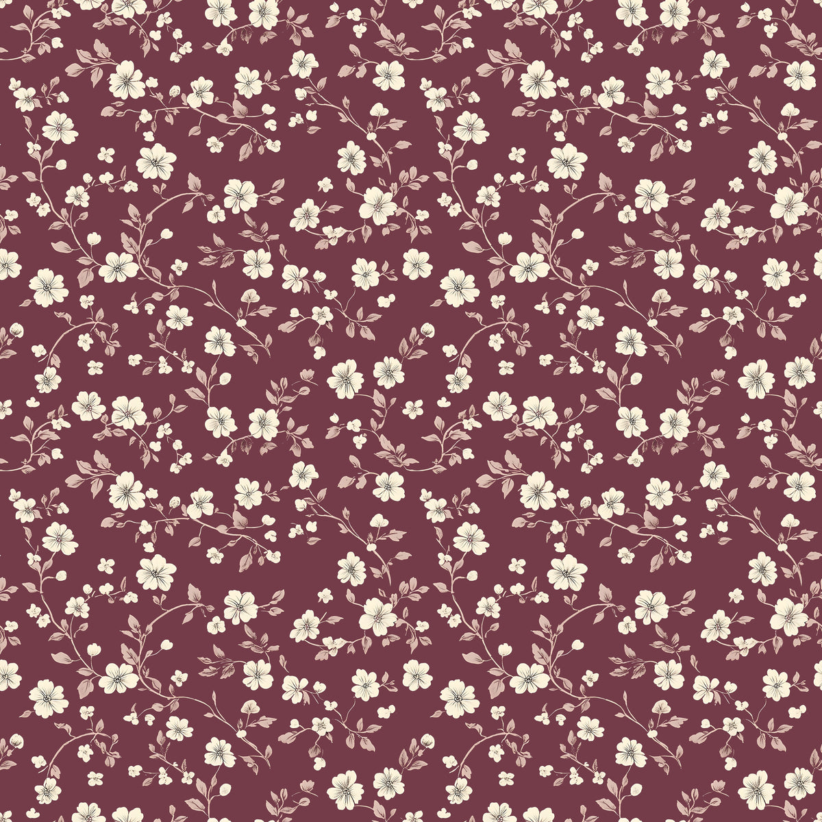 Burgundy Floral Wallpaper