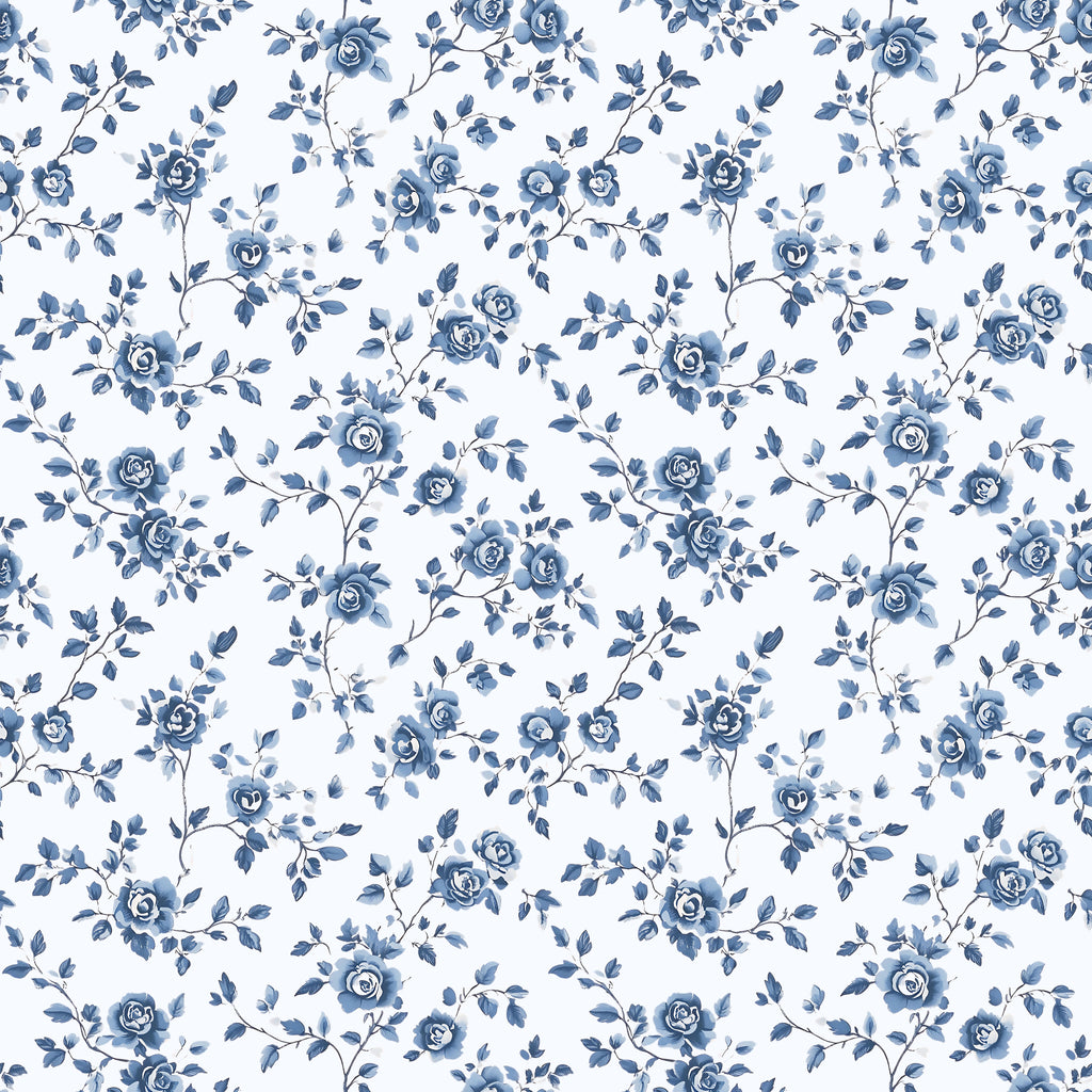 Pattern of blue flowers on a white background