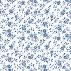 Pattern of blue flowers on a white background