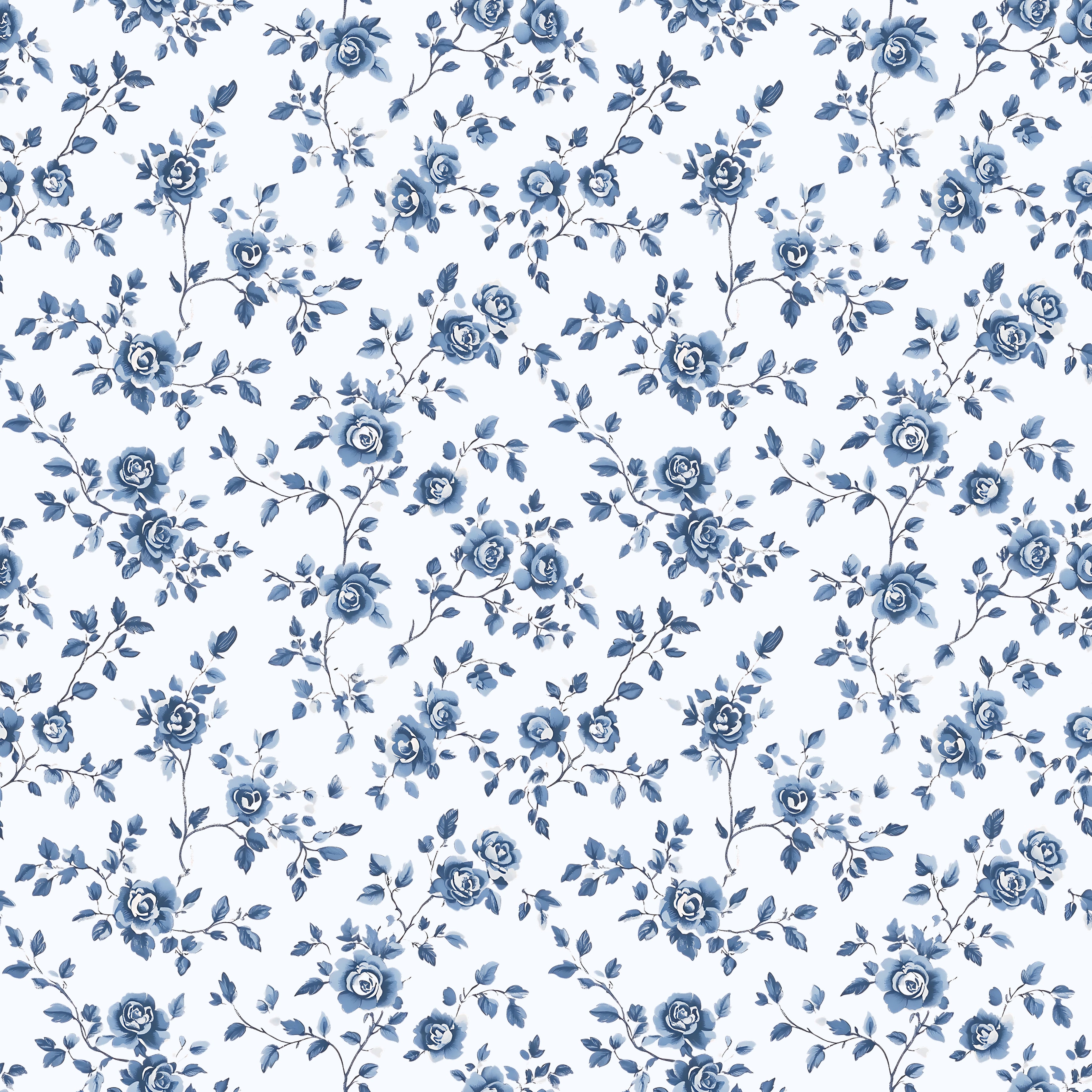 Pattern of blue flowers on a white background