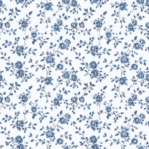 Pattern of blue flowers on a white background