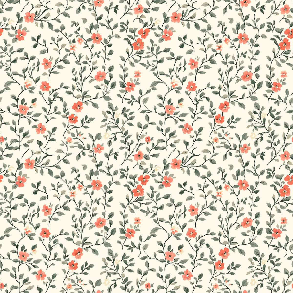Coral Blossom Floral Wallpaper