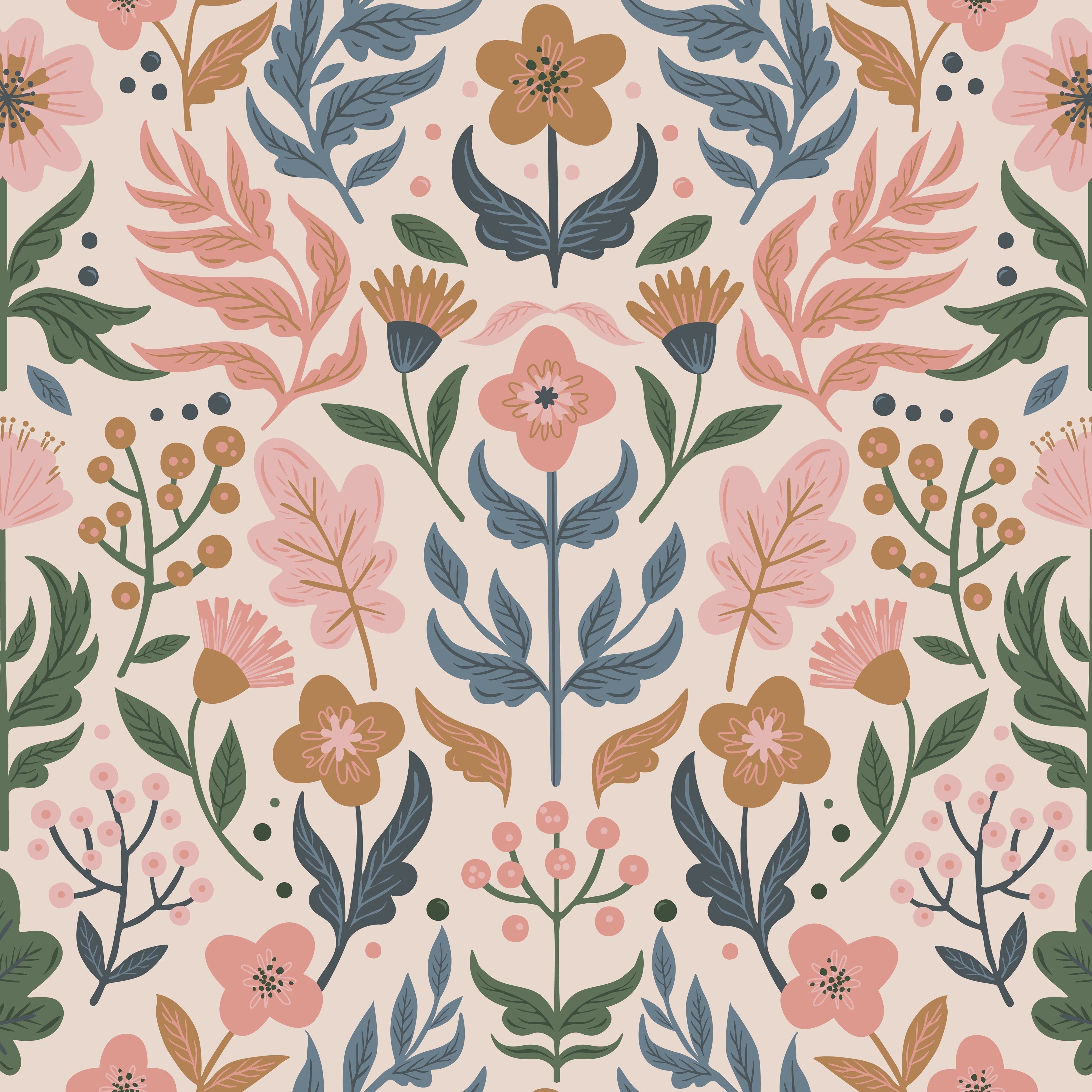 Folk Floral Wallpaper