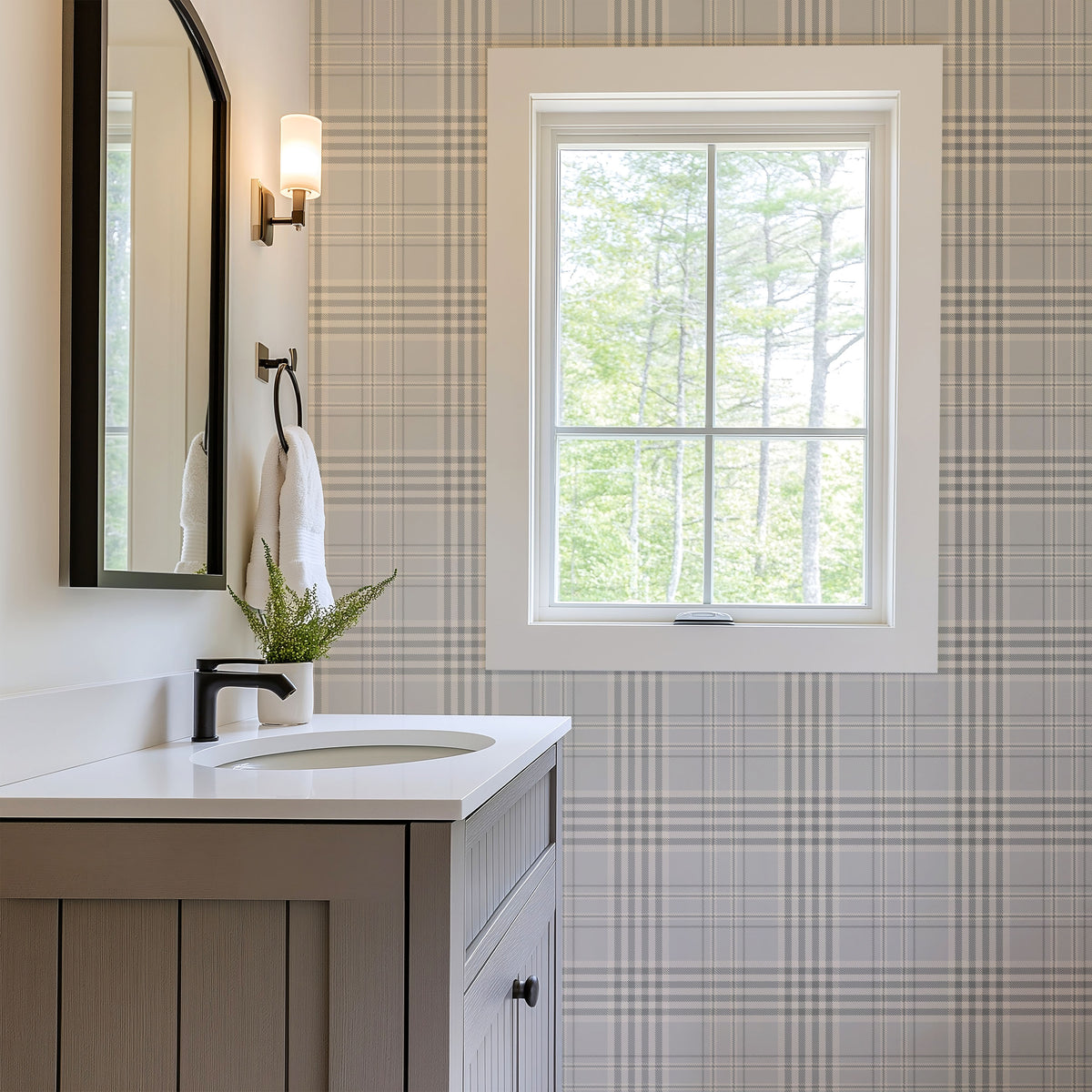 Neutral Tartan Stripe Wallpaper