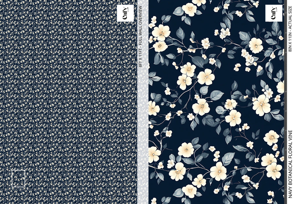 Navy Floral Vine Wallpaper