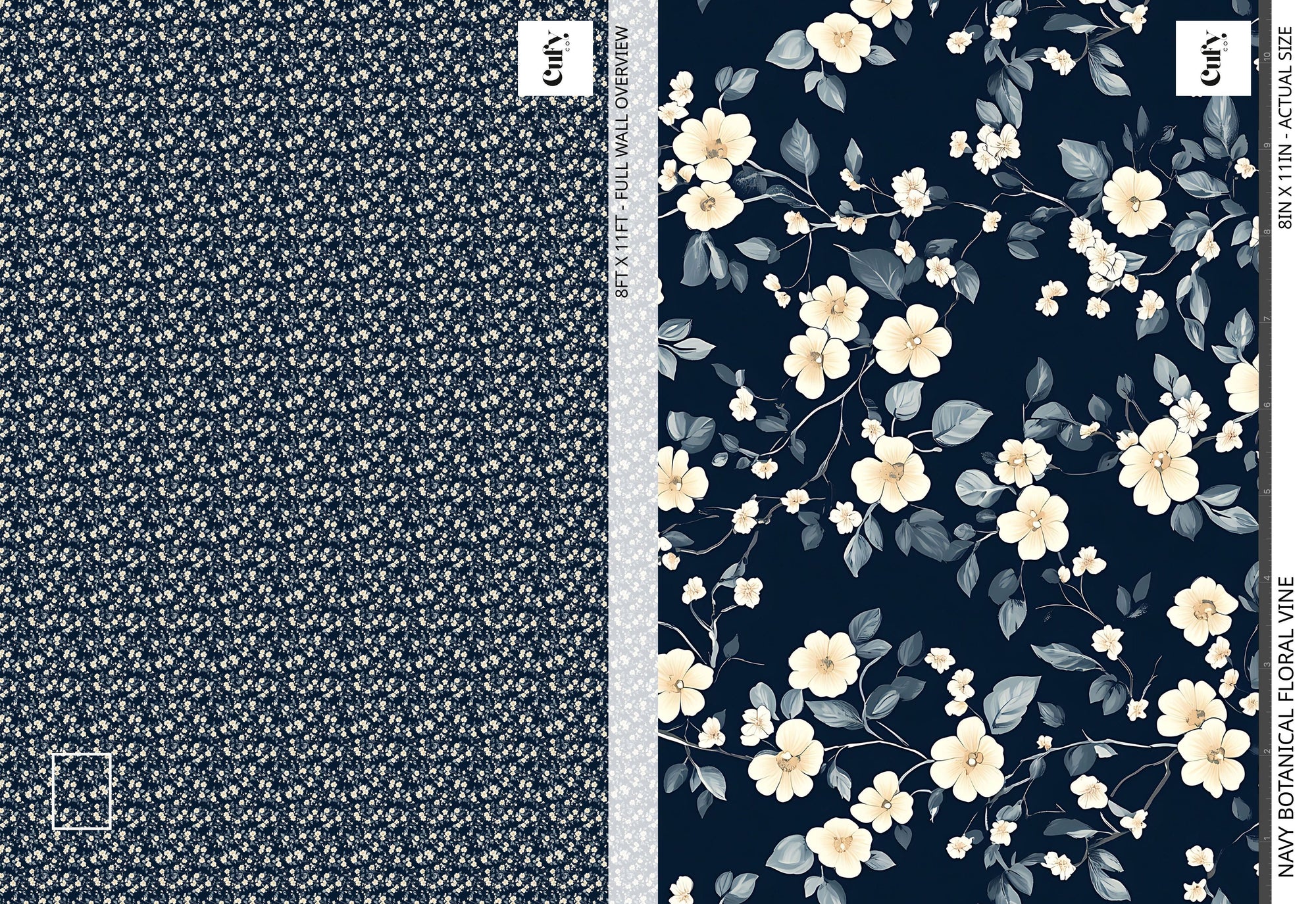 Navy Floral Vine Wallpaper
