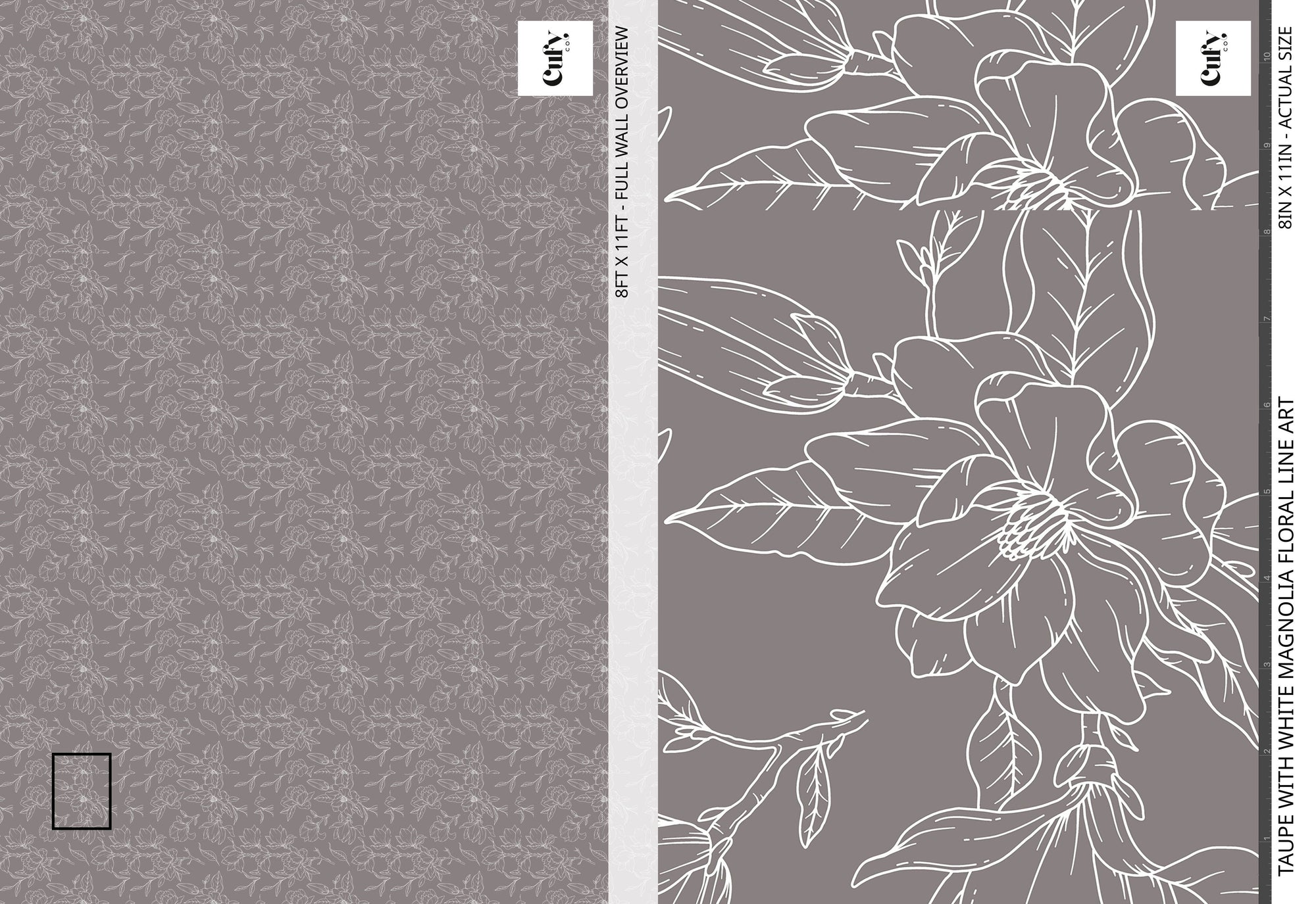 Taupe with White Magnolia Floral Wallpaper