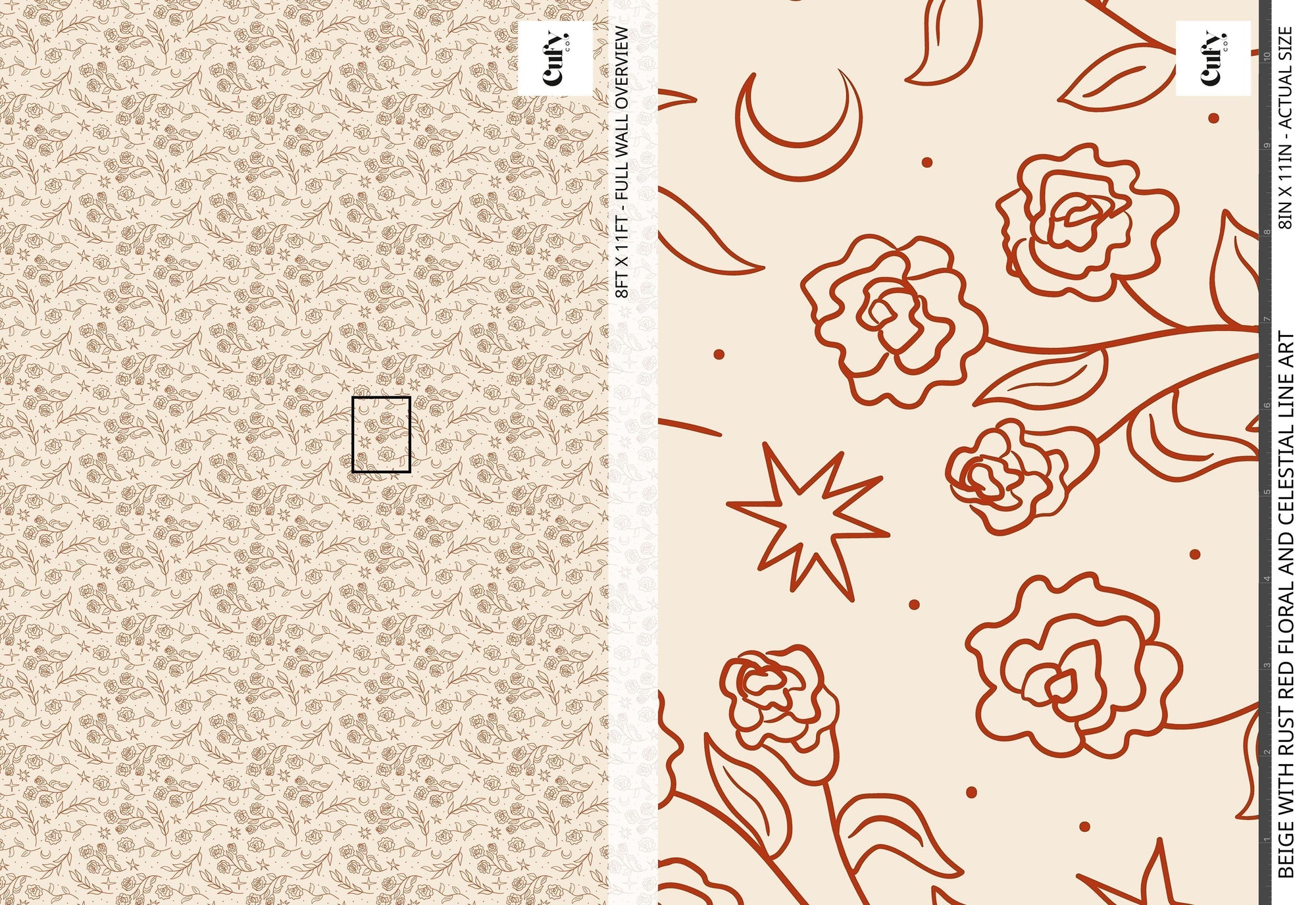 Beige with Rust Red Floral Wallpaper