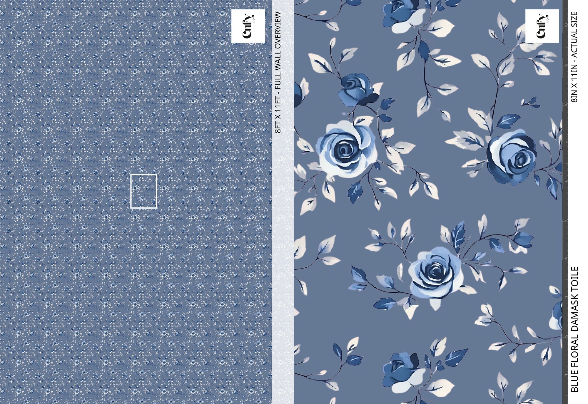 Blue Floral Damask Toile Wallpaper