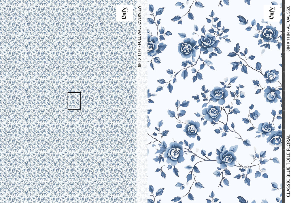Blue Toile Floral Wallpaper
