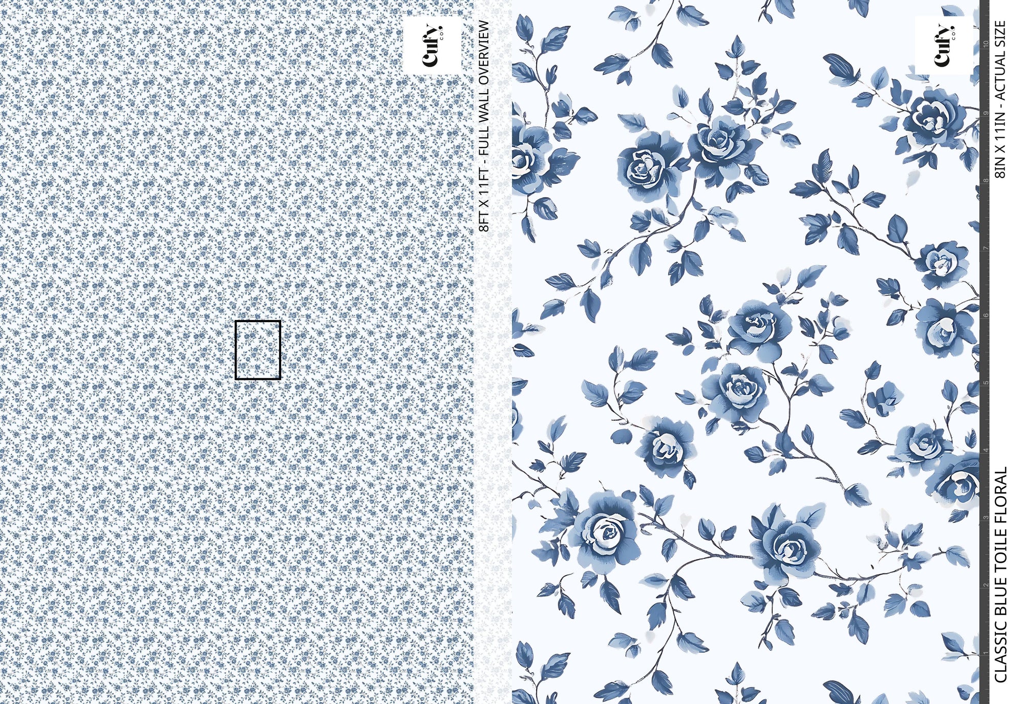 Blue Toile Floral Wallpaper