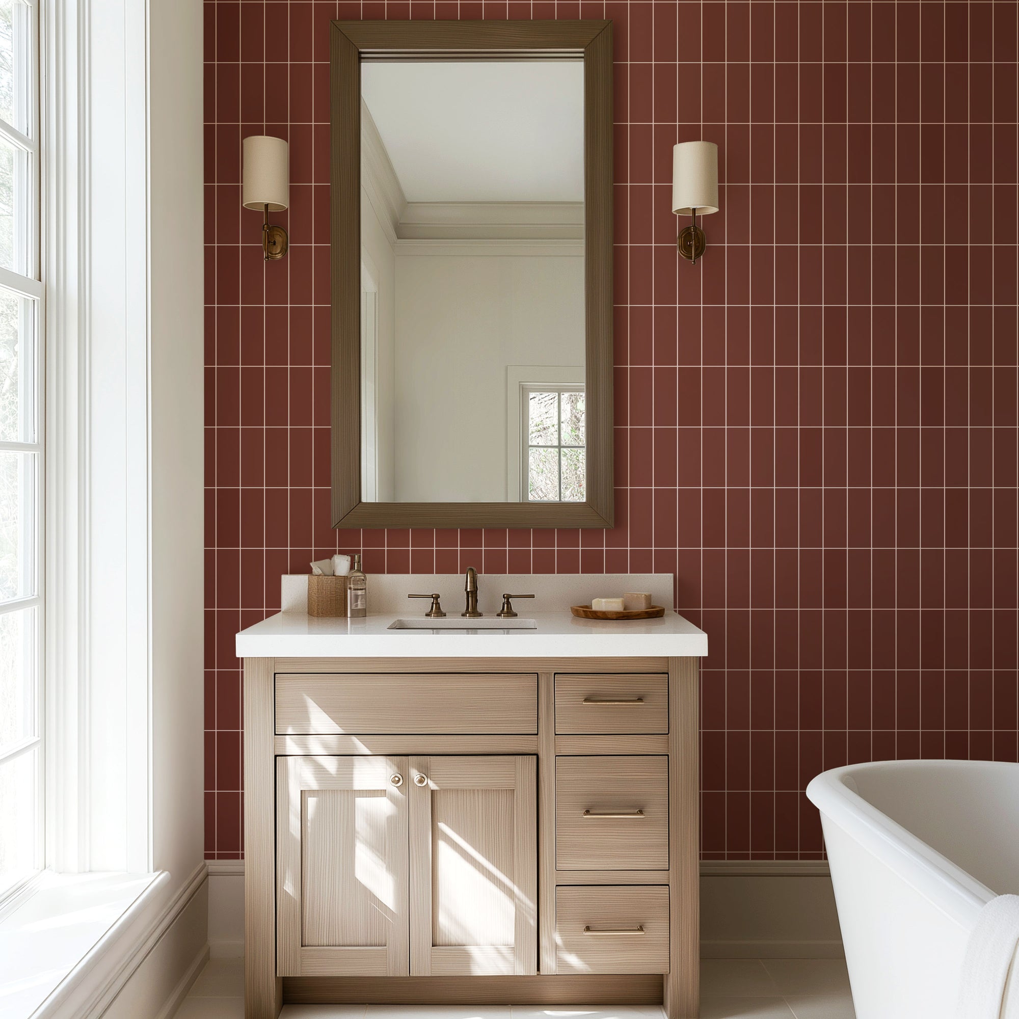 Terracotta Grid Wallpaper