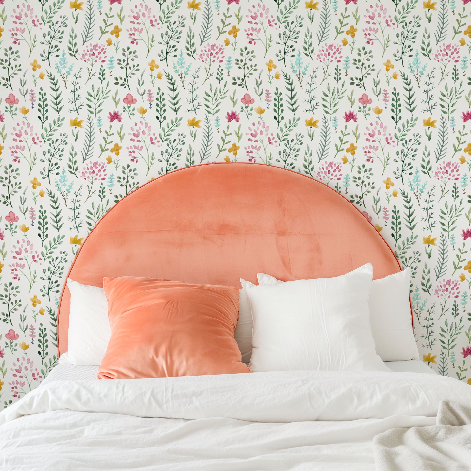 watercolor wildflowers wallpaper, premium peel & stick, 2x6 feet 24 inchesx 72 inches, home decor