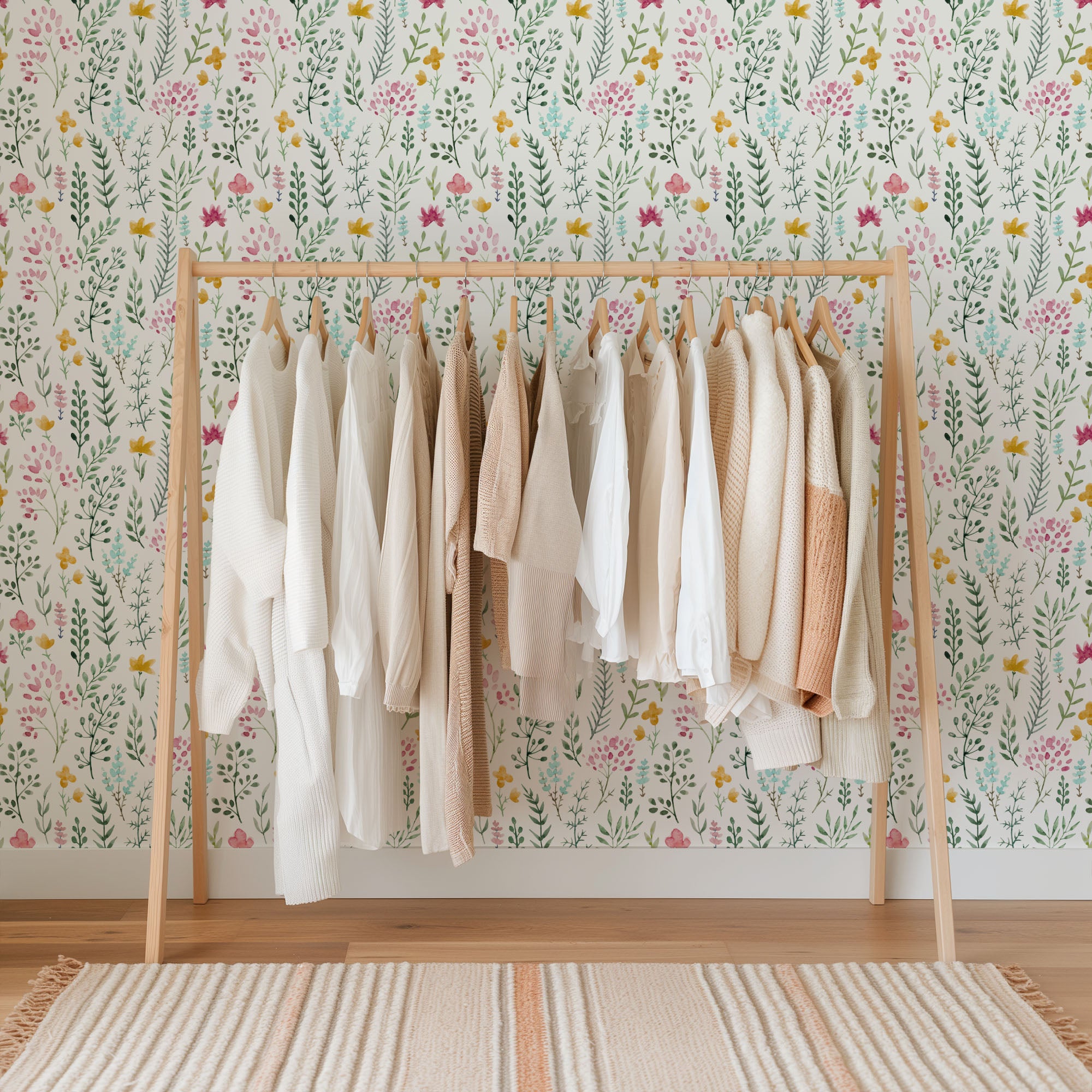 watercolor wildflowers wallpaper, premium peel & stick, 2x4 feet 24 inches x 48 inches, home decor