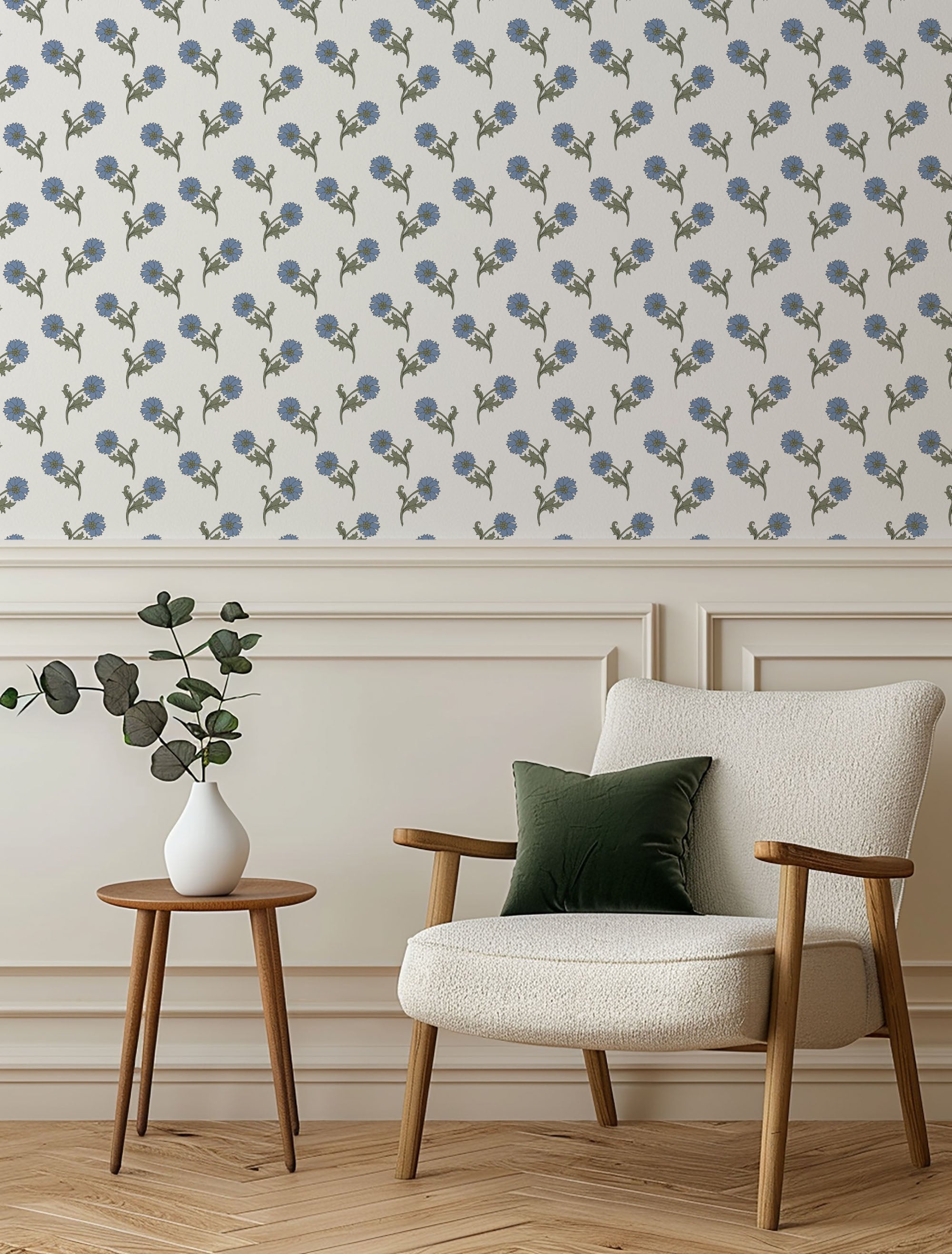 vintage cornflower wallpaper, premium peel & stick, 2x4 feet 24 inches x 48 inches, home decor