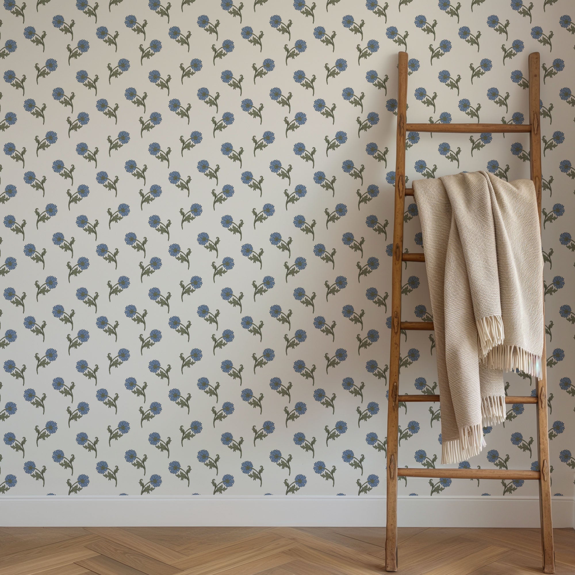 vintage cornflower wallpaper, premium peel & stick, 2x10 feet 24 inchesx 120 inches, home decor