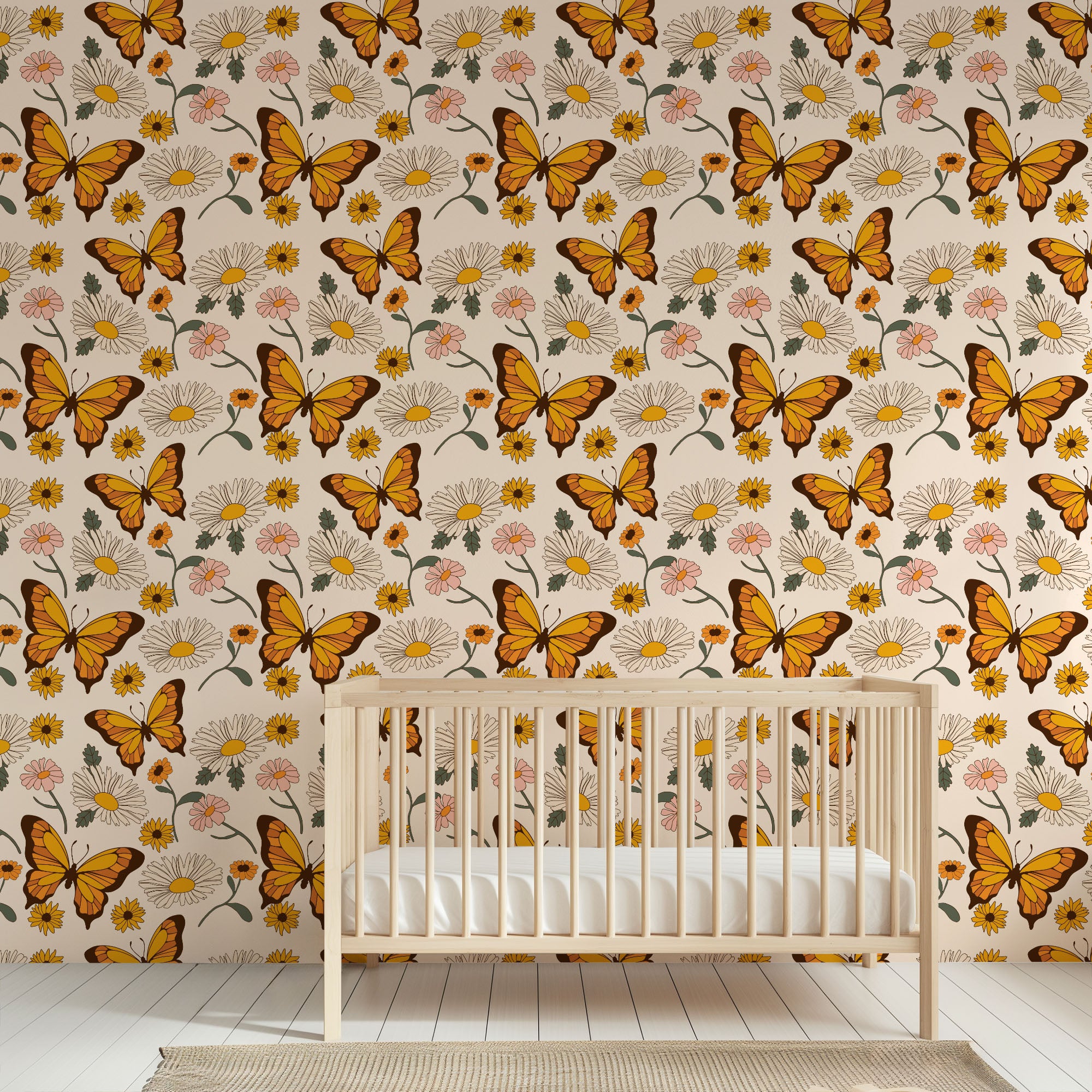 retro garden wallpaper, premium peel & stick, 2x10 feet 24 inchesx 120 inches, home decor