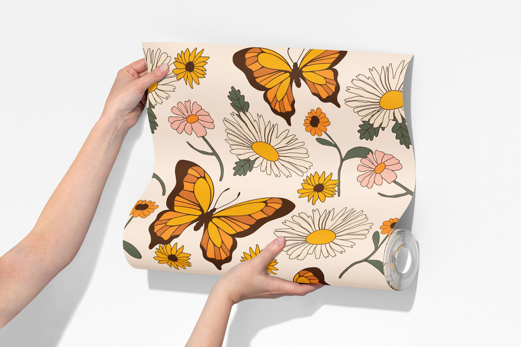 retro garden wallpaper, premium peel & stick, 2x6 feet 24 inchesx 72 inches, home decor