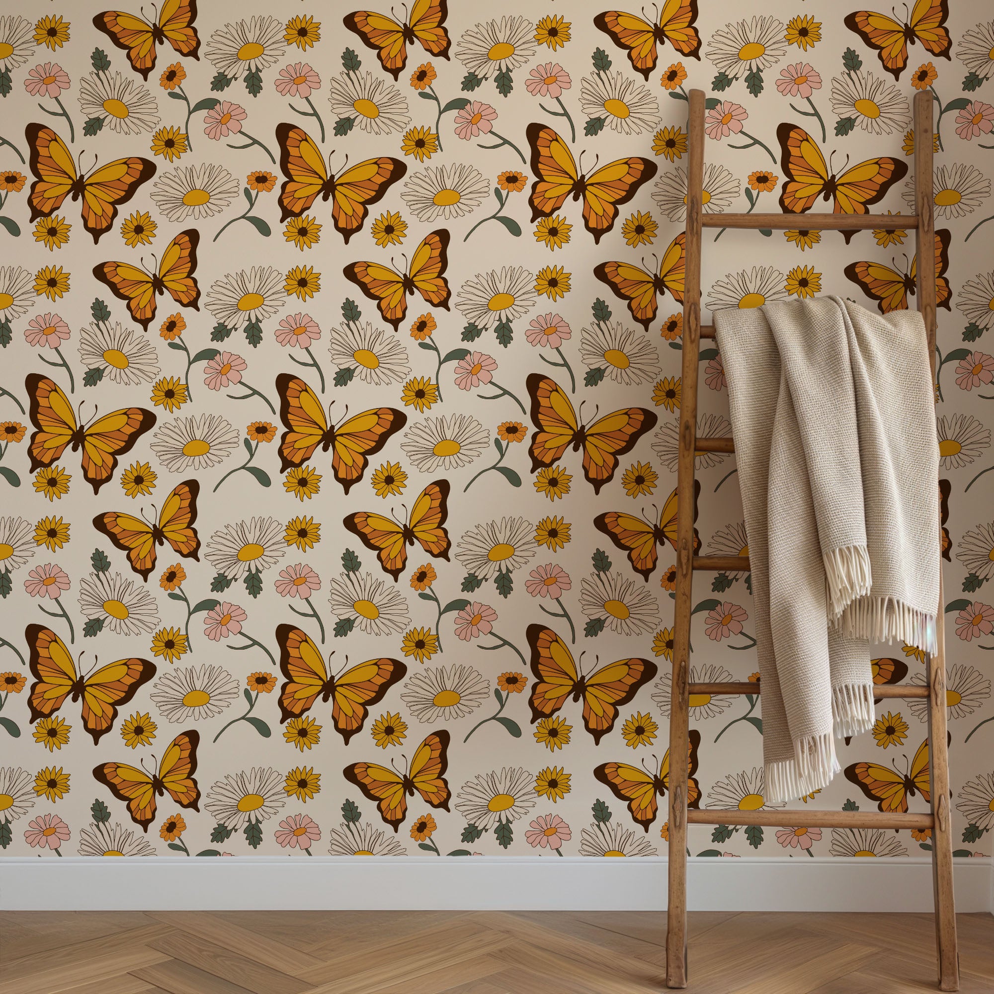 retro garden wallpaper, premium peel & stick, 2x12 feet 24 inchesx 144 inches, home decor