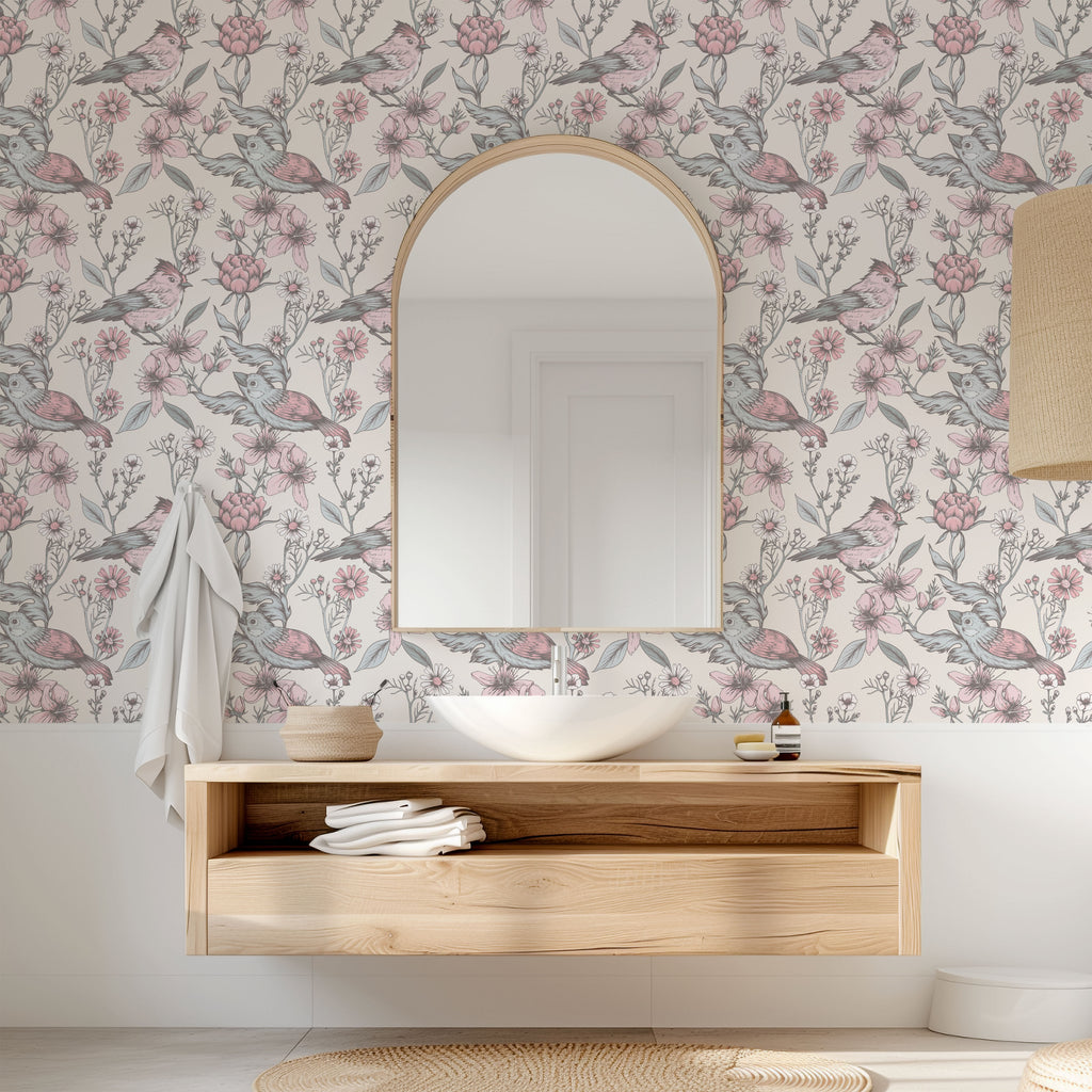Blush Pink Bird Wallpaper