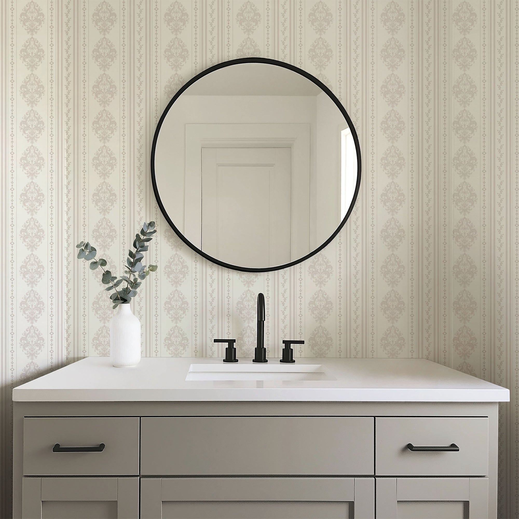 Beige Damask Wallpaper
