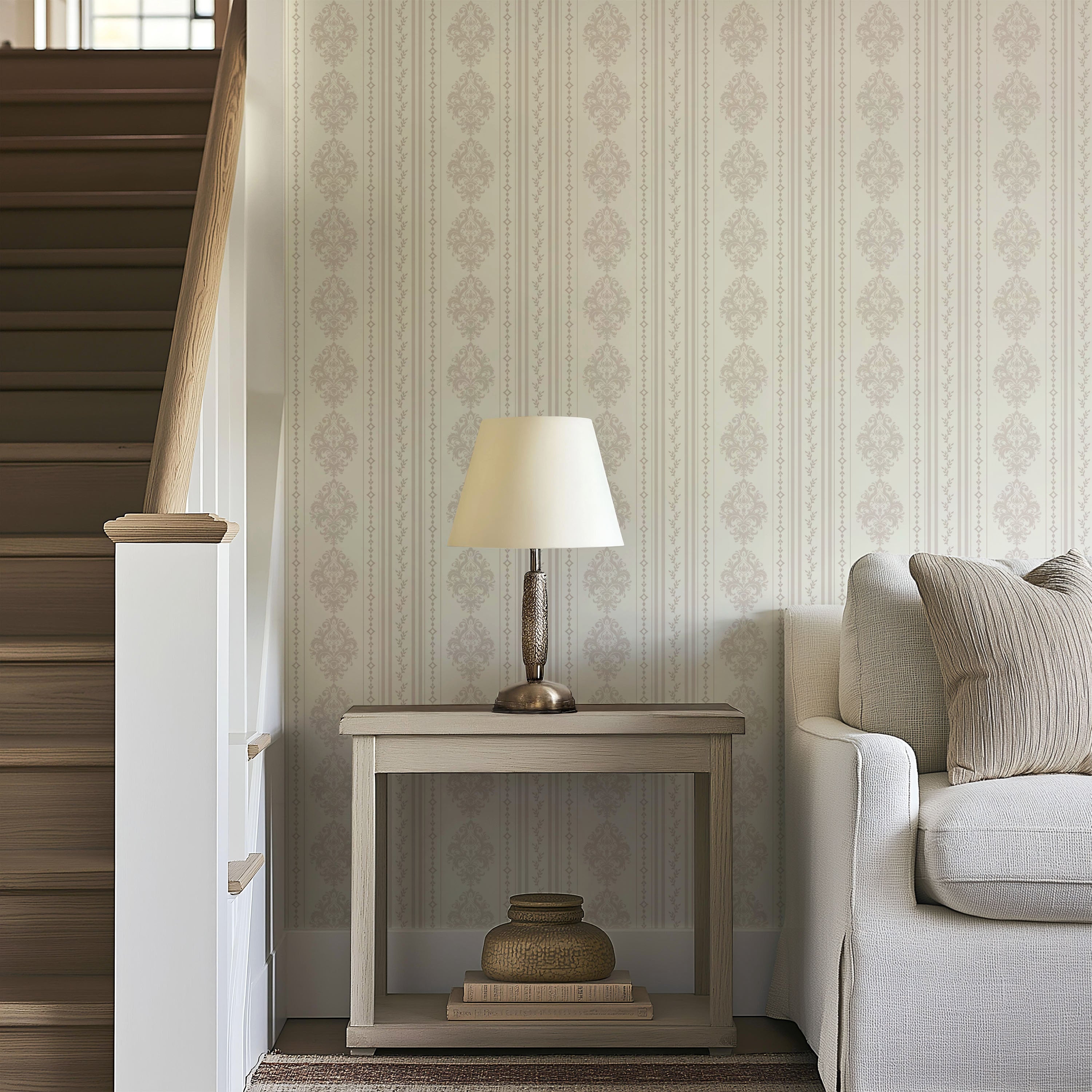 Beige Damask Wallpaper