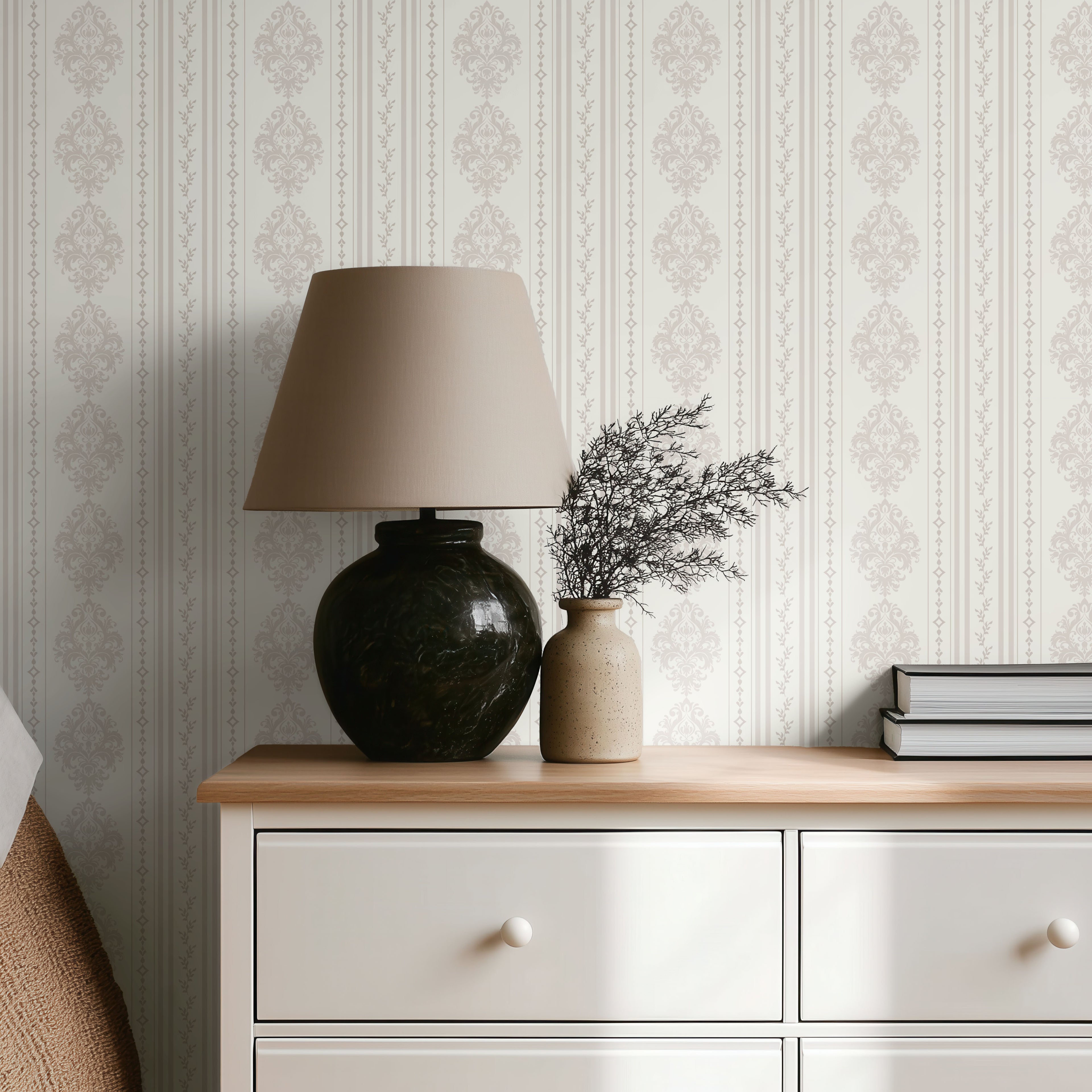 Beige Damask Wallpaper