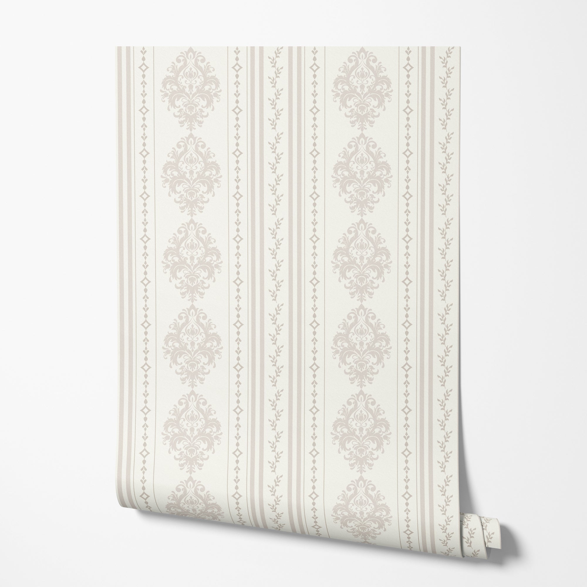 Beige Damask Wallpaper