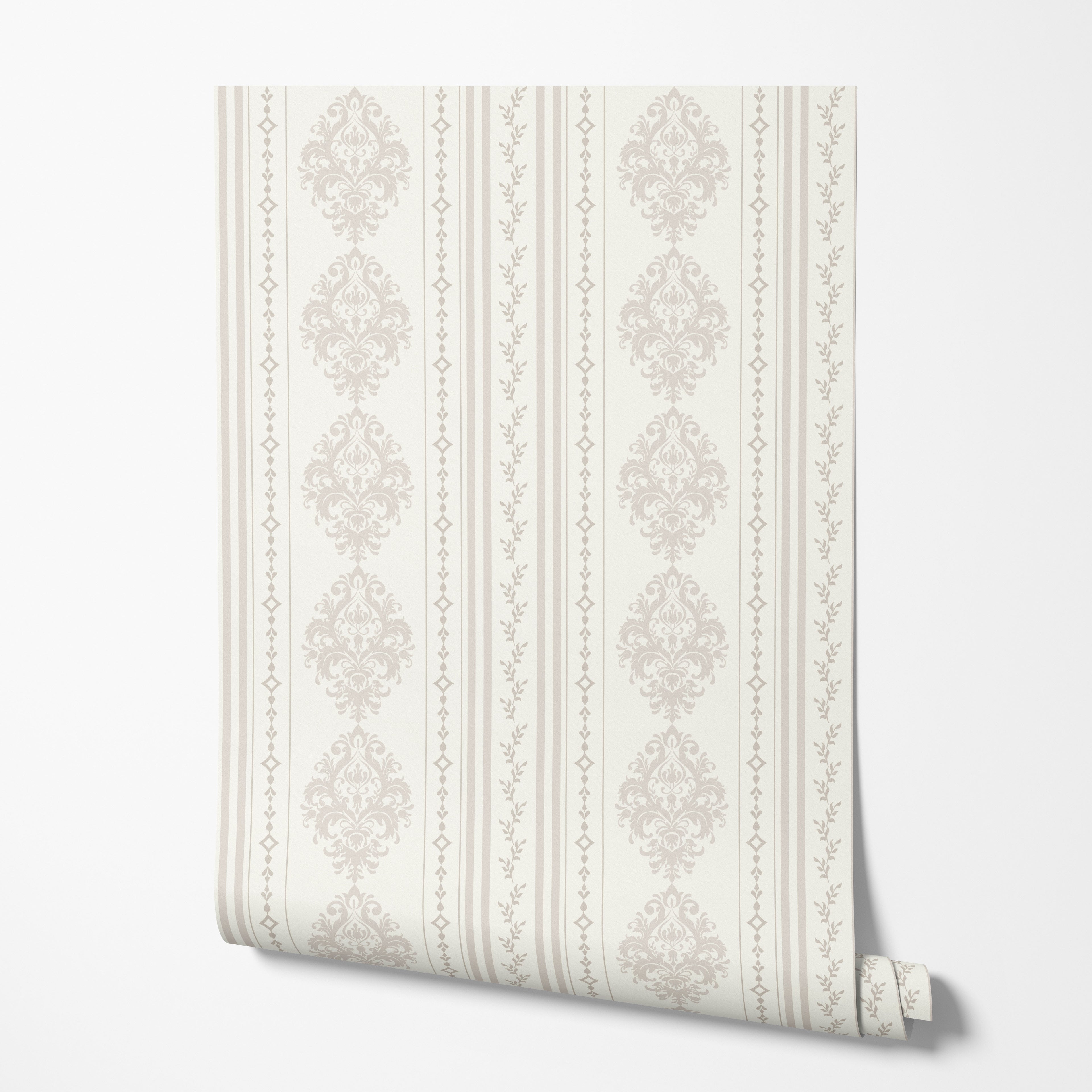 Beige Damask Wallpaper