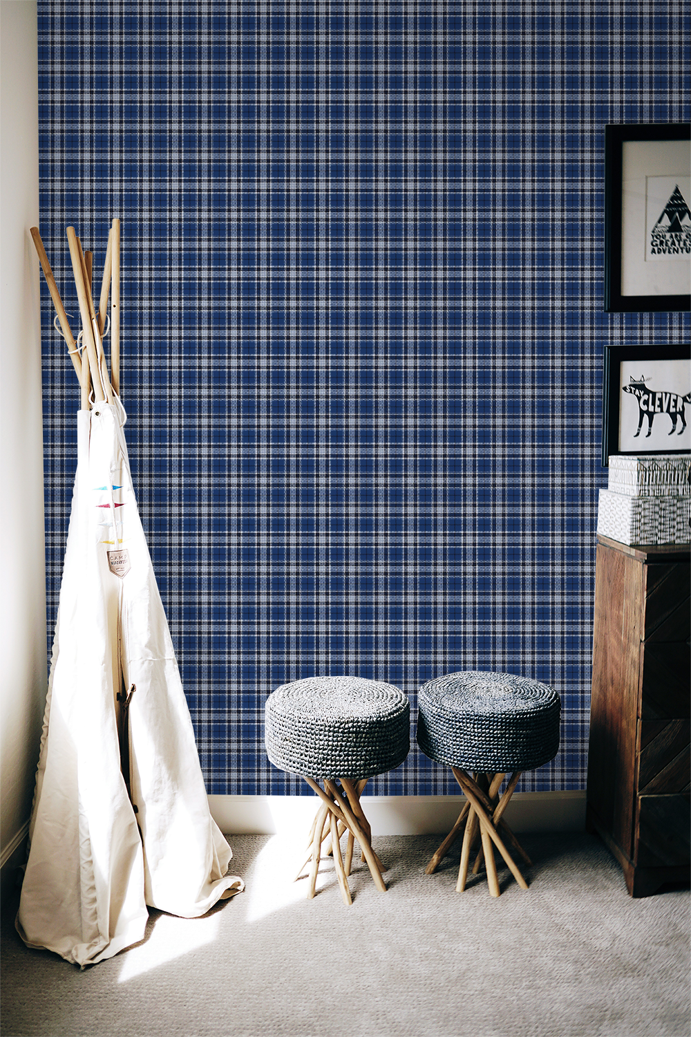 Navy Tartan Wallpaper