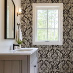Black and Beige Damask Wallpaper