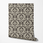 Black and Beige Damask Wallpaper