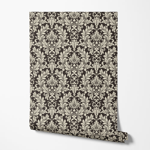 Black and Beige Damask Wallpaper
