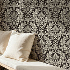 Black and Beige Damask Wallpaper