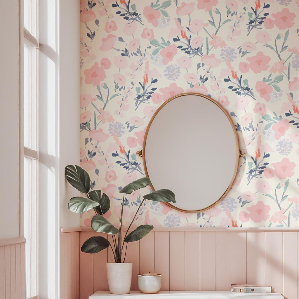 Blush Meadow Floral Wallpaper