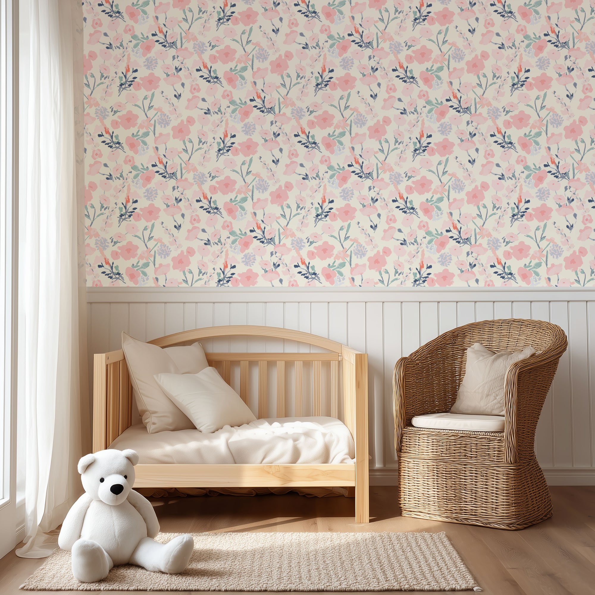 Blush Meadow Floral Wallpaper
