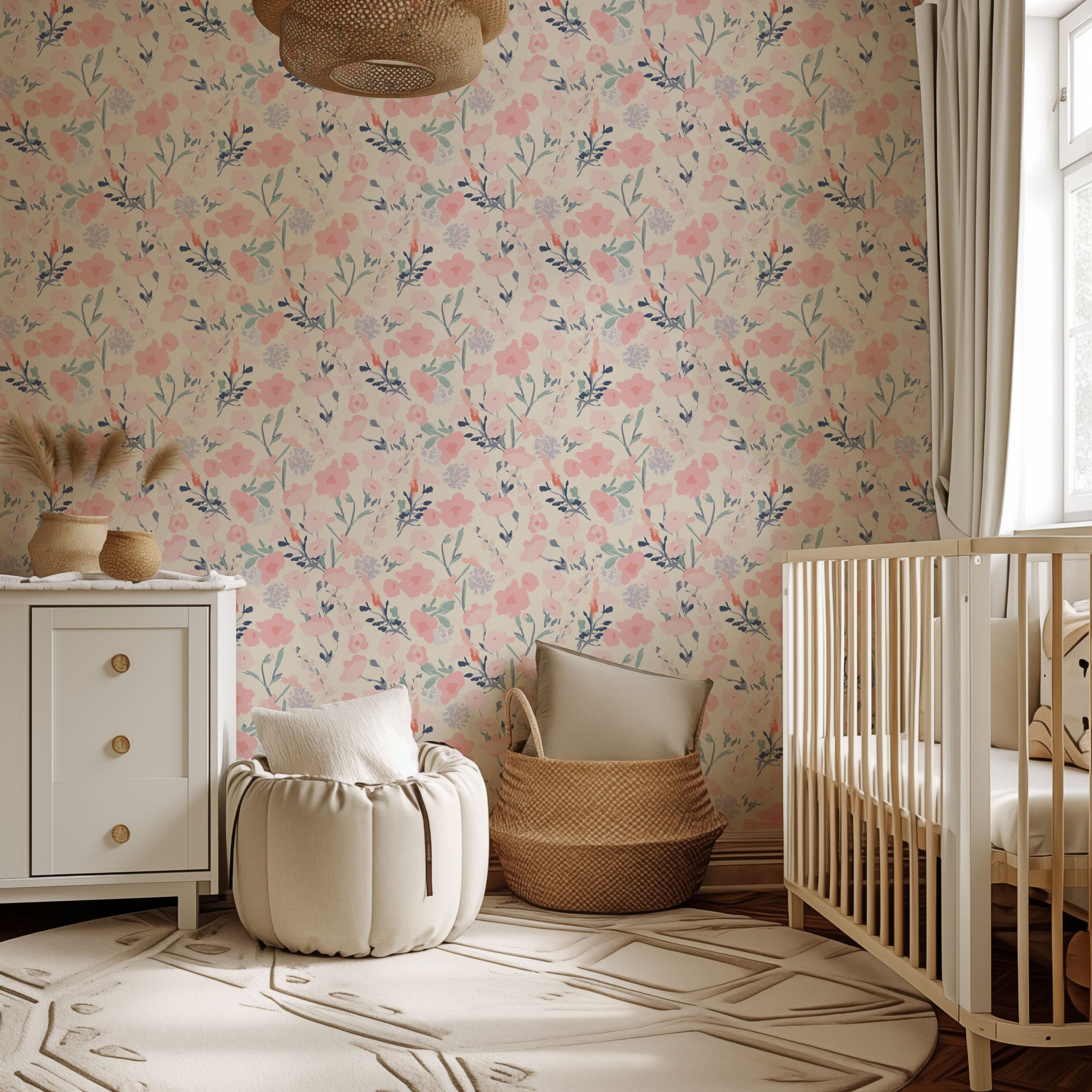 Blush Meadow Floral Wallpaper