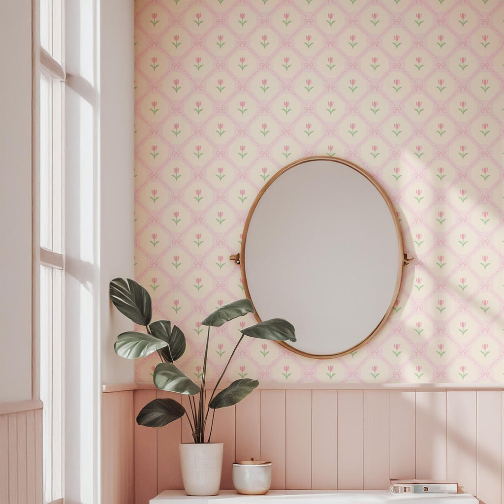 Blush Tulip Lattice Wallpaper