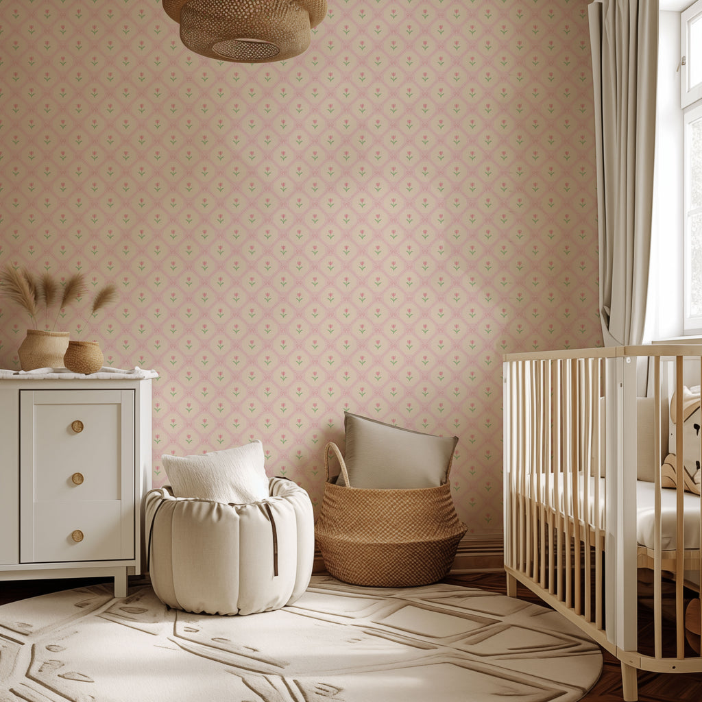 Blush Tulip Lattice Wallpaper