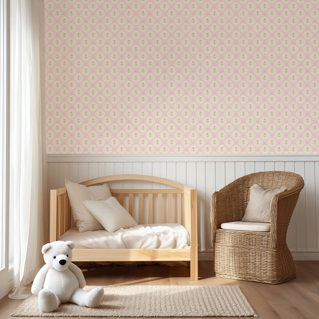 Blush Tulip Lattice Wallpaper