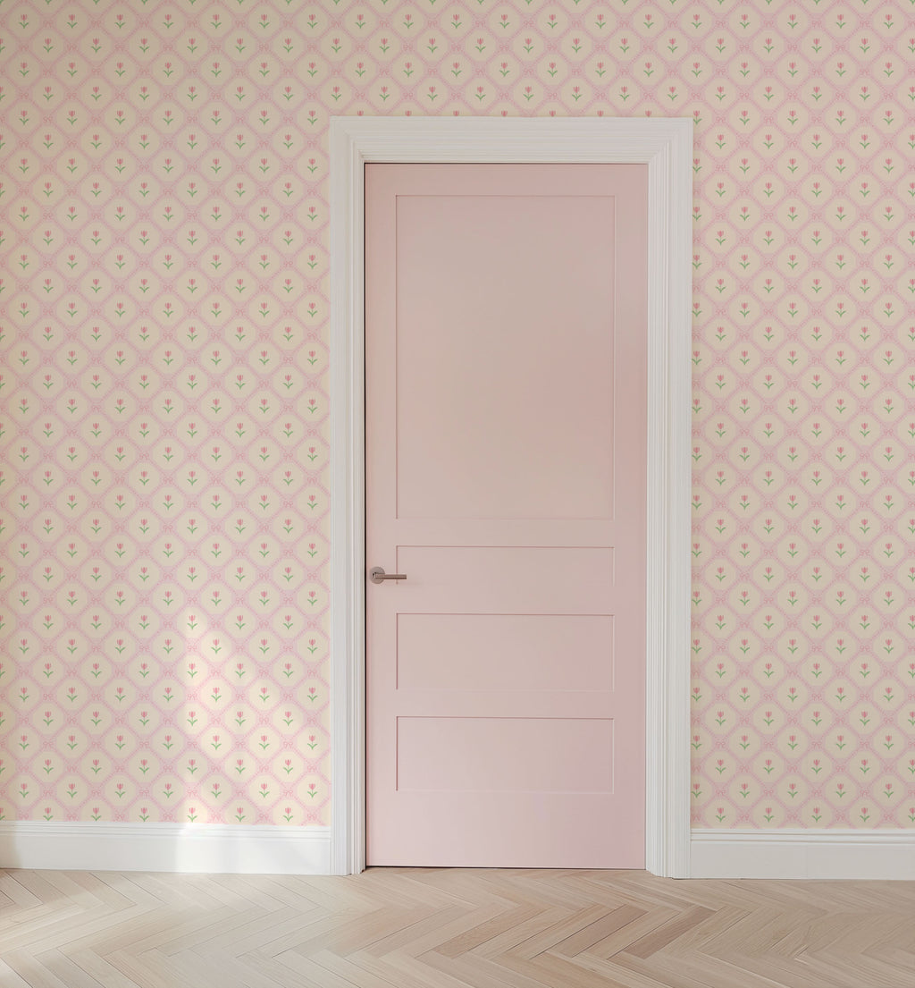 Blush Tulip Lattice Wallpaper