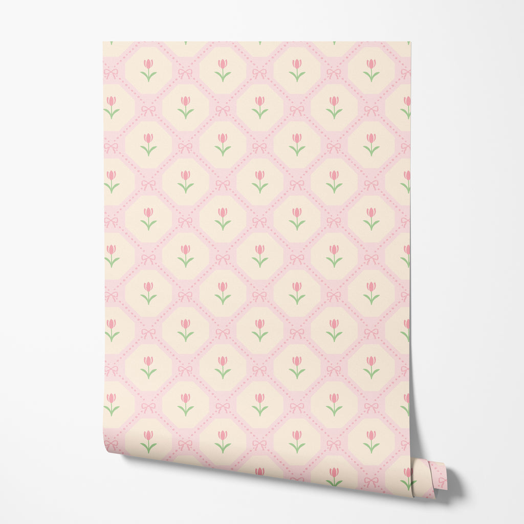 Blush Tulip Lattice Wallpaper