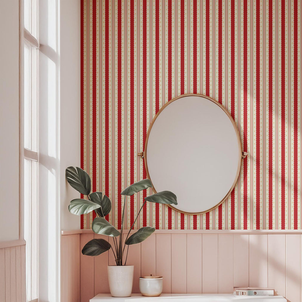 Scarlet Heritage Stripe Wallpaper