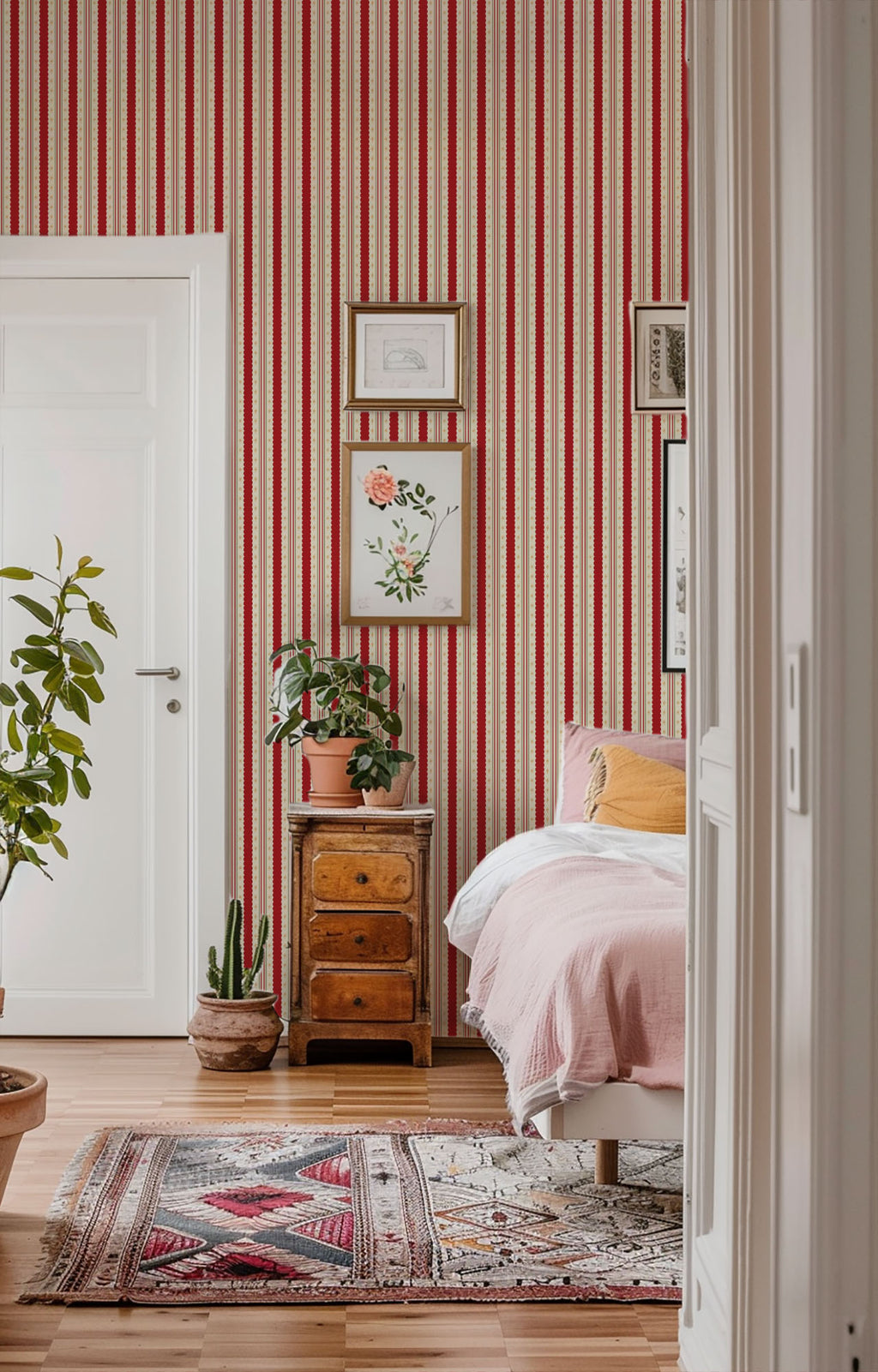 Scarlet Heritage Stripe Wallpaper