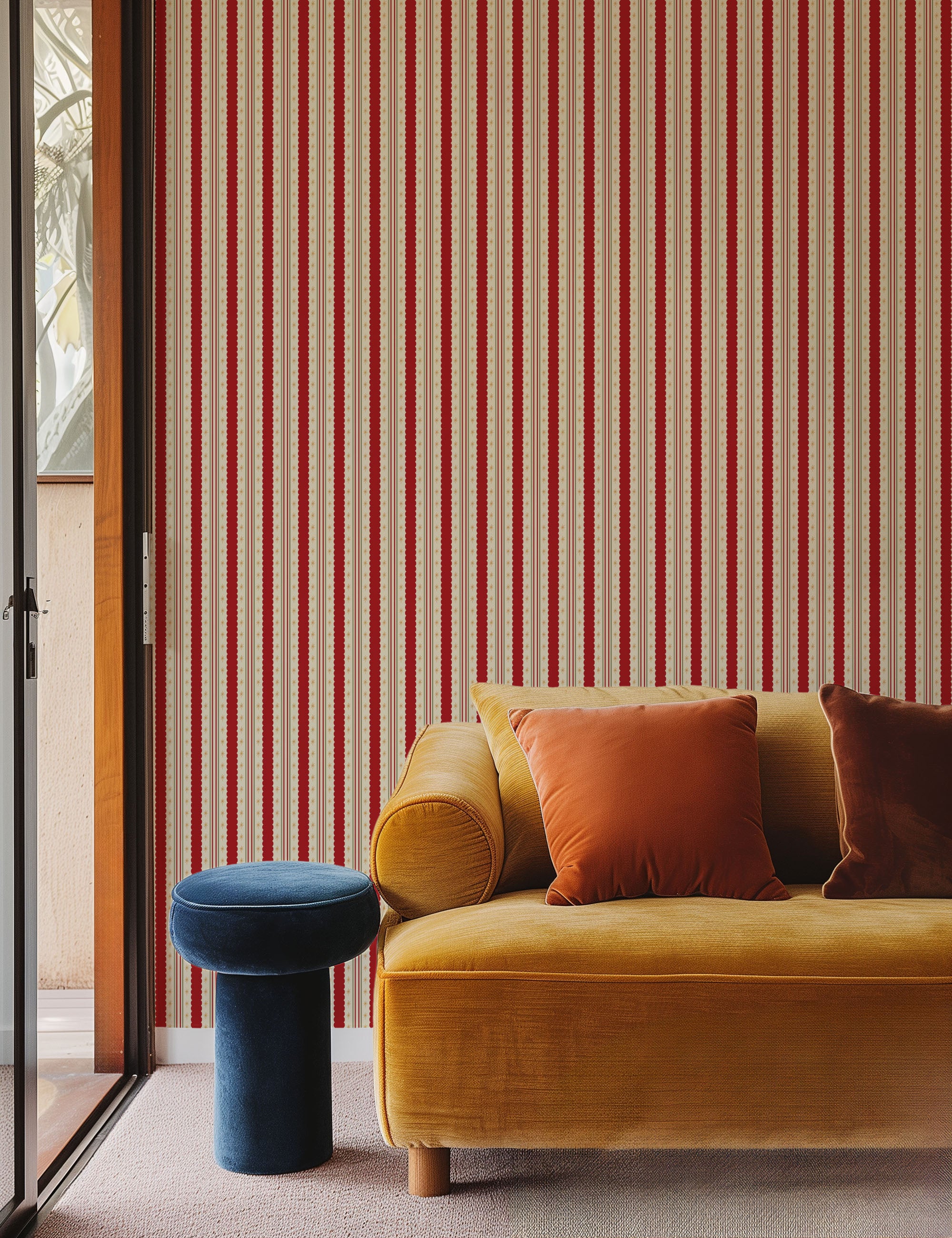 Scarlet Heritage Stripe Wallpaper
