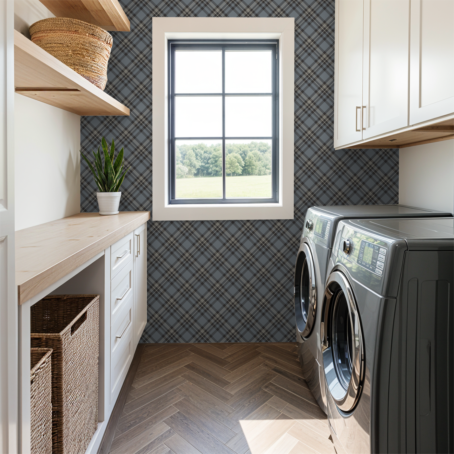 Heirloom Blue Plaid Wallpaper