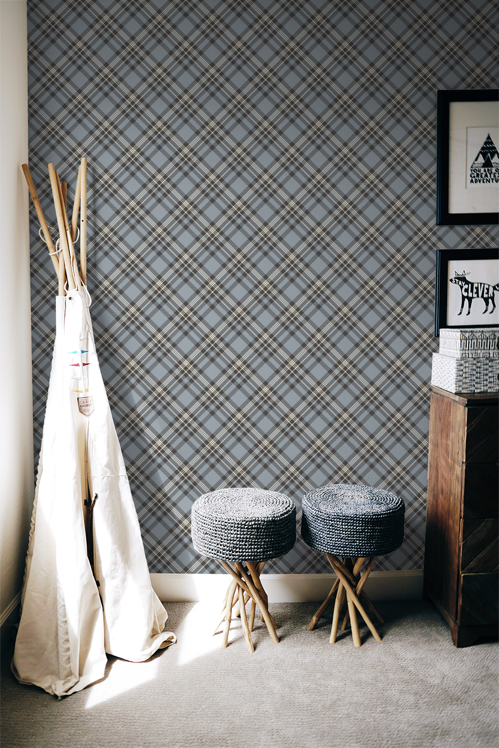 Heirloom Blue Plaid Wallpaper