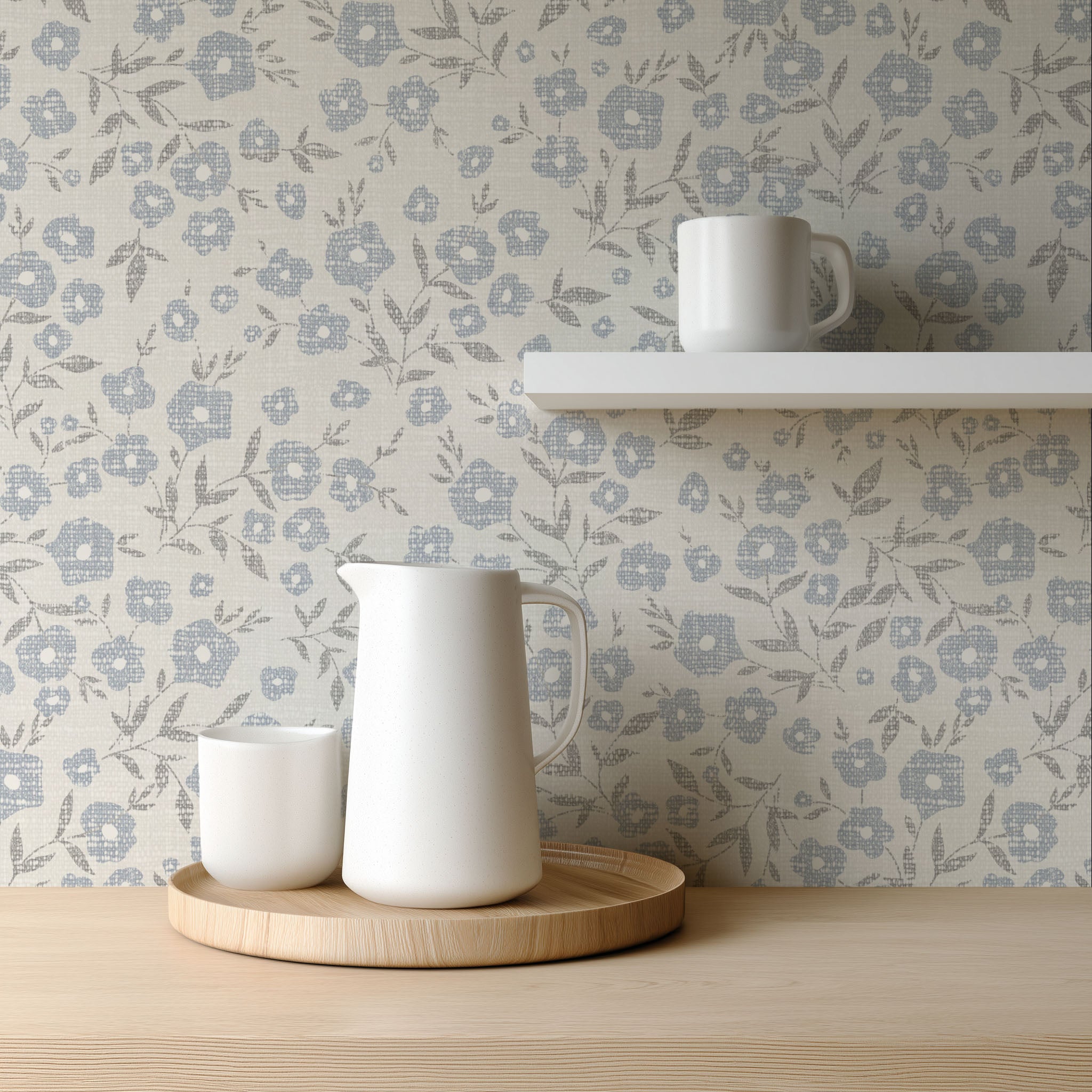 Blue Ditsy Floral Wallpaper